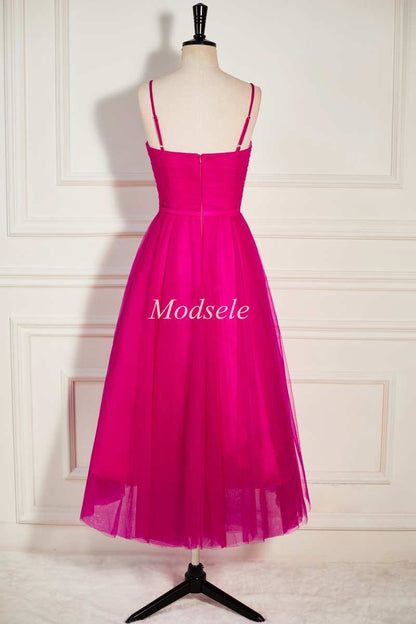 Magenta Sweetheart A-Line Long Dress with Spaghetti Straps