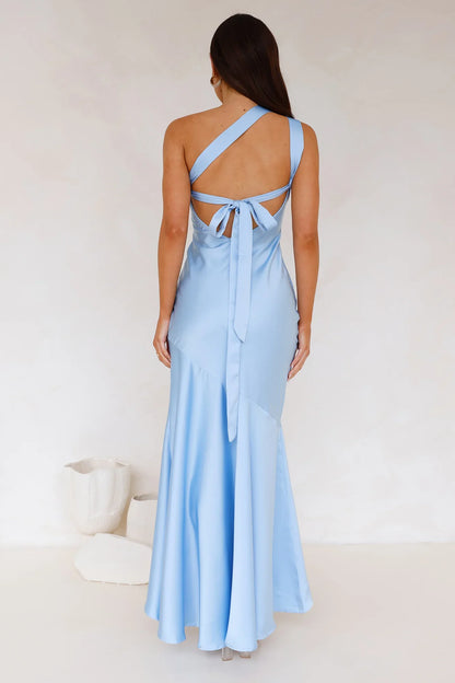 Jimiss single shoulder collar satin backless lace up and floor length Prom dress
