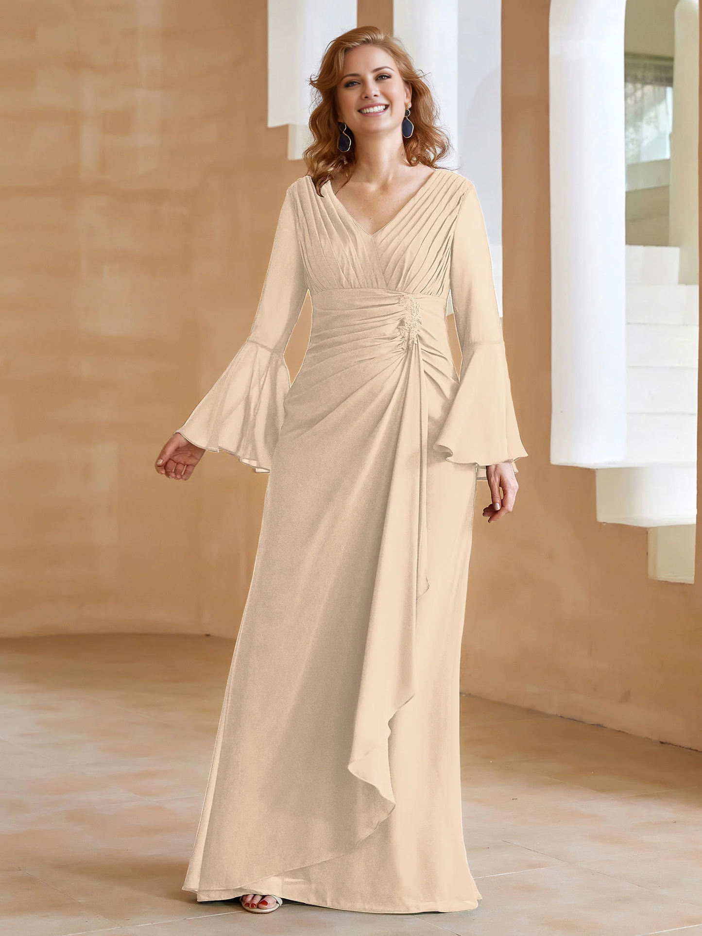 V-neck folds and mother of the bride dress