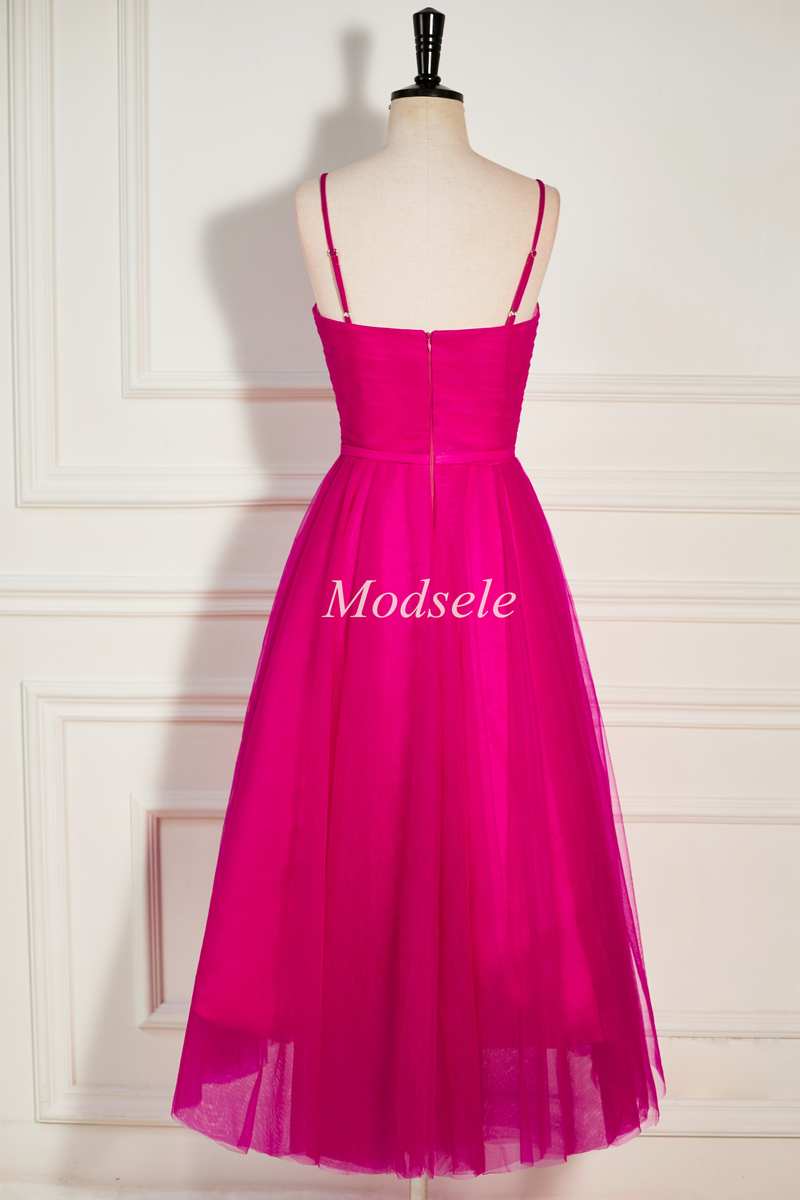 Magenta Sweetheart A-Line Long Dress with Spaghetti Straps