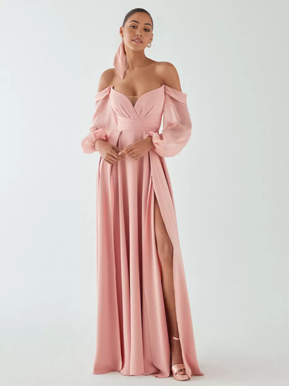 A-Line Floor-Length Chiffon Wedding Party Dress formal dresses evening gown Bridesmaid Dress