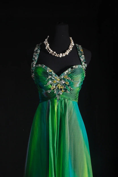 Green Gradient Exquisite Bead Decoration Long Formal Dress gh6768