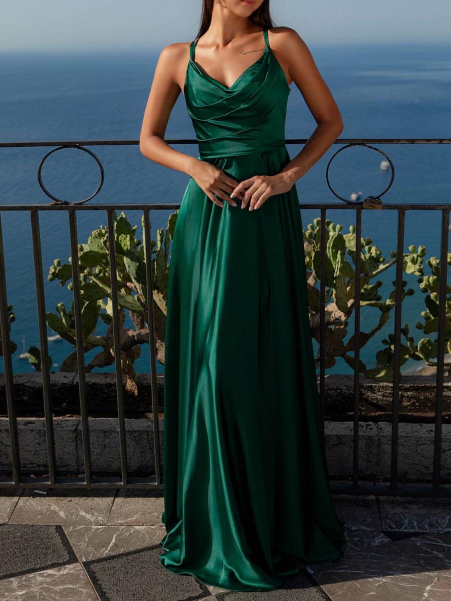 A-Line Floor-Length Satin Wedding Party Dress formal dresses evening gown Bridesmaid Dress