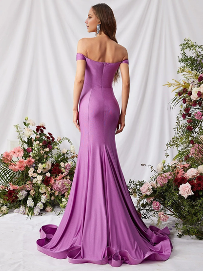 Mermaid elegant off shoulder collar and floor length Prom Dress - LD Dress