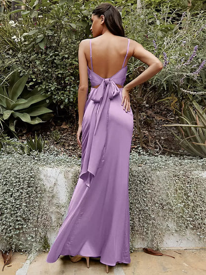 Mermaid Floor-Length Zipper Satin formal dresses evening gown Prom Dress Bridesmaid Dresses