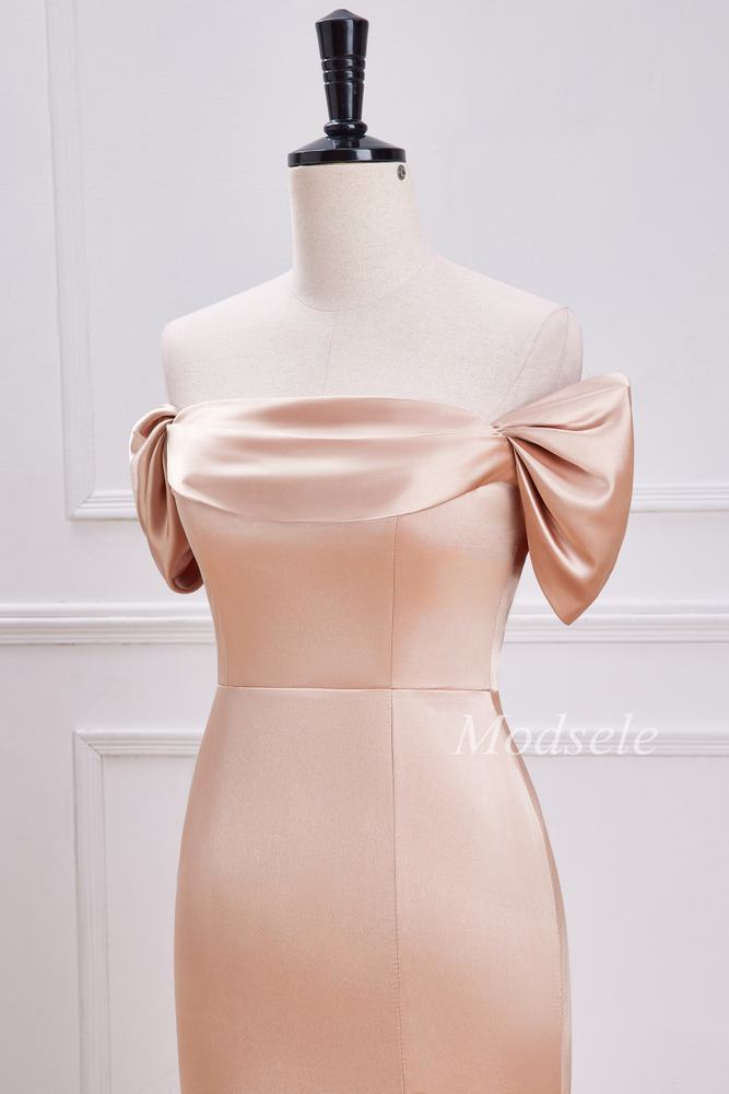Champagne Off-the-Shoulder Mermaid Maxi Dress with Slit
