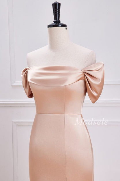 Champagne Off-the-Shoulder Mermaid Maxi Dress with Slit