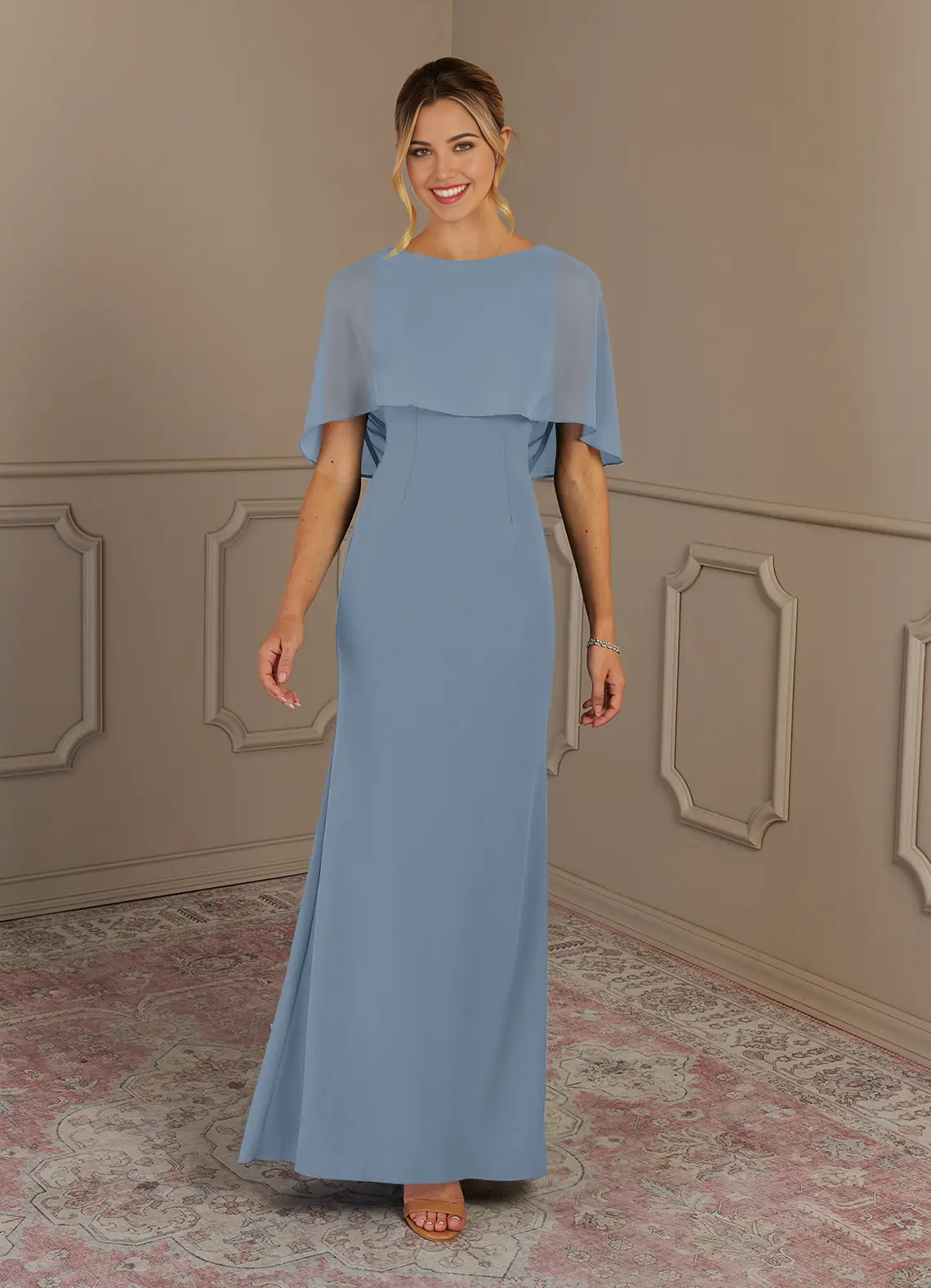 Sheath Scoop Dusty Blue formal dresses evening gown Mother of the Bride Dresses