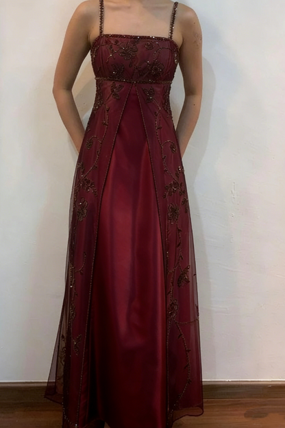 Brown Elegant Fashion Exquisite Spaghetti Strap Long Tulle Ball Gown Evening Dress Party Dress Prom Dress gh3590
