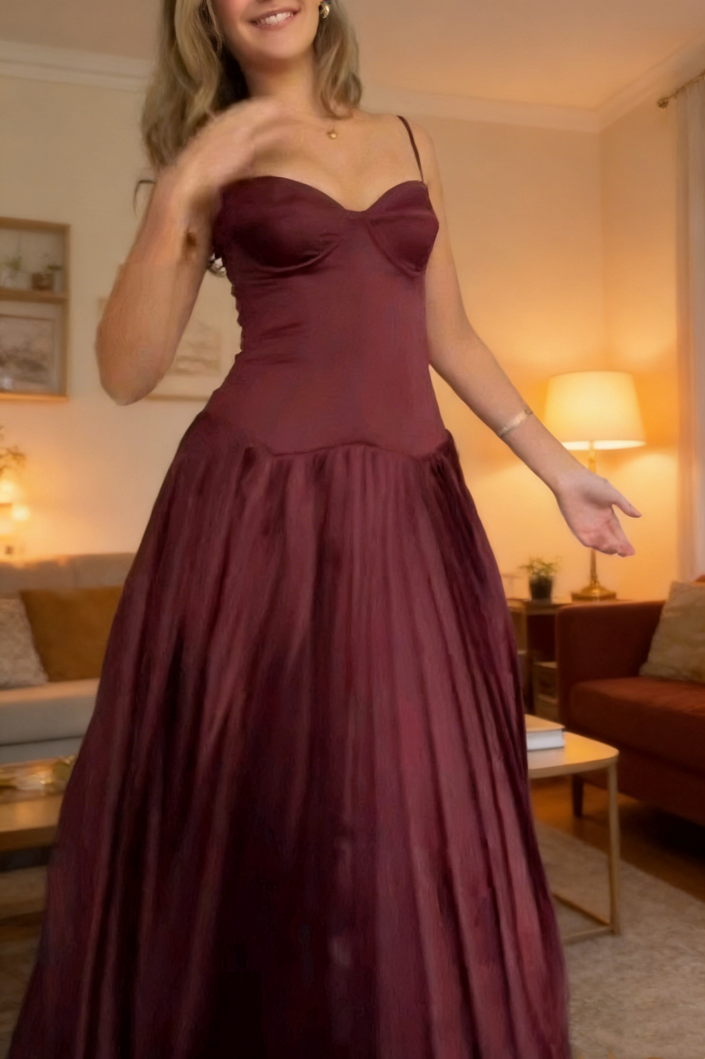 Satin Bridesmaid Dress - Strapless Corset Waist Pleated Full Skirt Slim Gown gh6975
