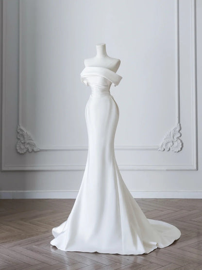 White simple fashion mermaid slim long satin wedding dress wedding dress prom dress evening dress gh4828