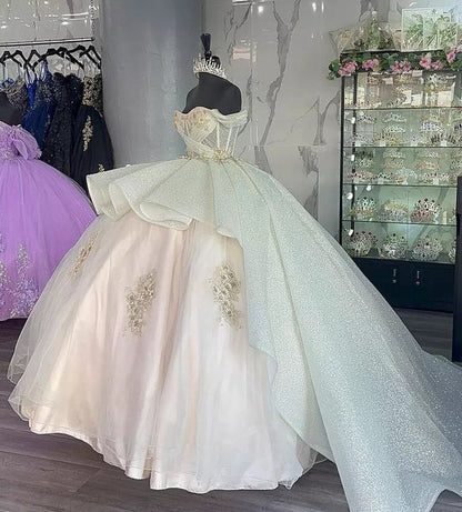Elegant Shiny Embroidery Sweet 16 Quinceanera A-Line Floor-length Prom Dress Birthday Dress Evening Dress Ball Gown HZ1024