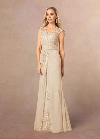 A-Line Appliques Lace Champagne formal dresses evening dress Mother of the Bride Dresses