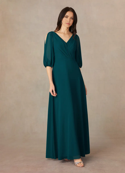A-Line V-Neck Ruched Chiffon formal dresses evening dress Mother of the Bride Dresses