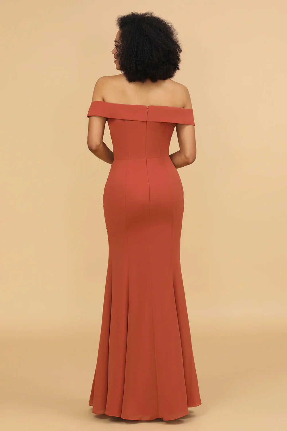 Fishtail stripe shoulder length chiffon bridesmaid dress