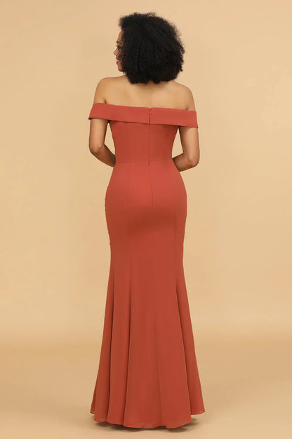 Fishtail stripe shoulder length chiffon bridesmaid dress