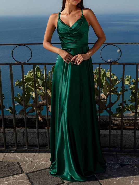 A-Line Floor-Length Satin Wedding Party Dress formal dresses evening gown Bridesmaid Dress