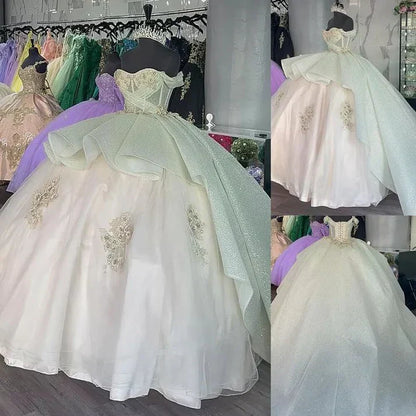 Elegant Shiny Embroidery Sweet 16 Quinceanera A-Line Floor-length Prom Dress Birthday Dress Evening Dress Ball Gown HZ1024