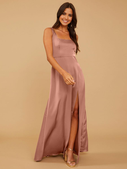 A-Line Floor-Length Zipper Satin Fabric Wedding Party Dress formal dresses evening gown Bridesmaid Dresses