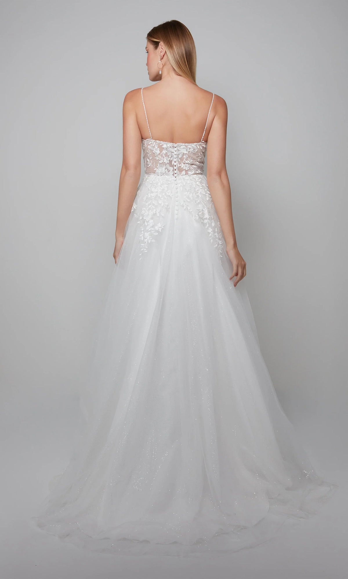 Rooster neckline lace floral decal transparent body shiny chiffon and floor length wedding dresses