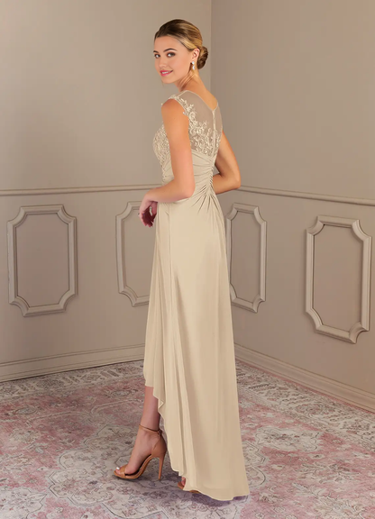 A-Line Scoop Lace Chiffon Champagne formal dresses evening gown Mother of the Bride Dresses
