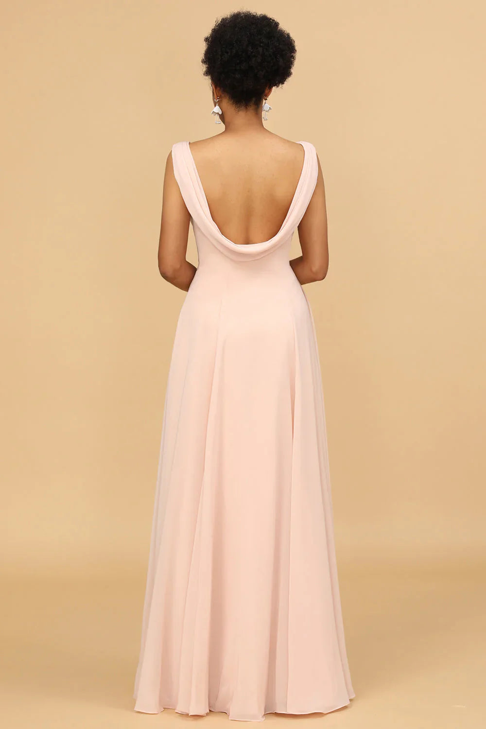 Pink A-line V-neck chiffon long bridesmaid dress