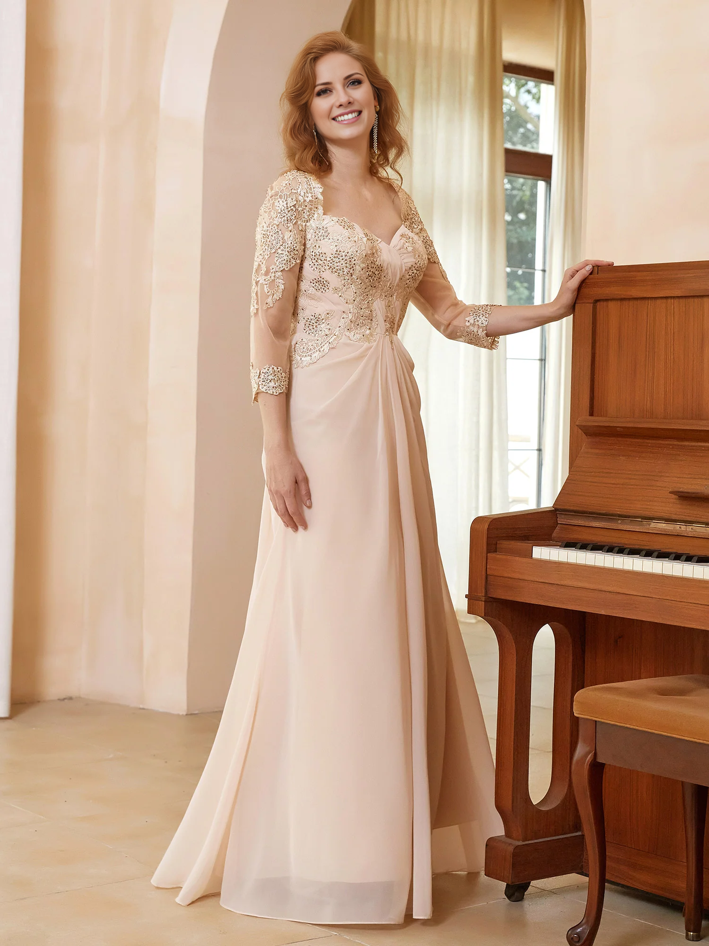 Modern chiffon decal backless mother of the bride dress