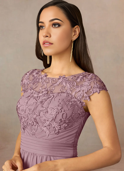 A-Line Crew Neck Lace Dusty Rose formal dresses evening dress Mother of the Bride Dresses