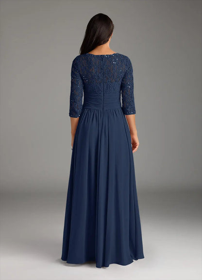 A-Line Lace Chiffon Dark Navy formal dresses evening dress Mother of the Bride Dresses