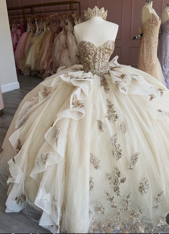 Elegant Shiny Sweetheart Beaded Applique Sweet 16 Quinceanera A-Line Prom Dress Birthday Dress Evening Dress Ball Gown HZ1024
