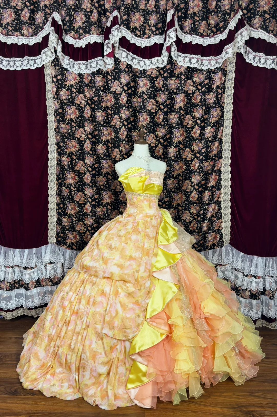 Gorgeous Floral Sweet 16 Quinceanera Strapless A-Line Floor-length Prom Dress Birthday Dress Evening Dress Ball Gown HZ1024