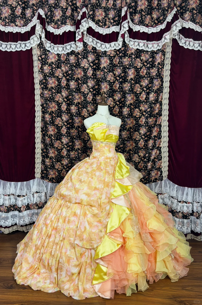 Gorgeous Floral Sweet 16 Quinceanera Strapless A-Line Floor-length Prom Dress Birthday Dress Evening Dress Ball Gown HZ1024