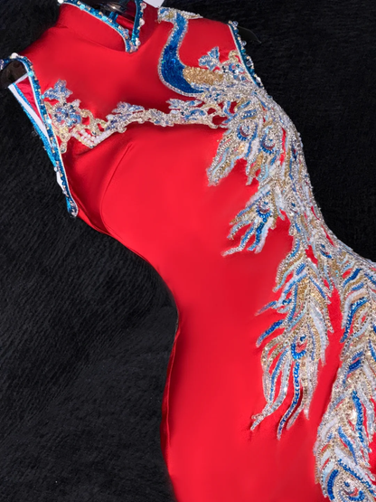 Gorgeous Shiny Red Beaded Sequined Embroidery Design Mermaid Prom Dress Evening Dress HZ1024