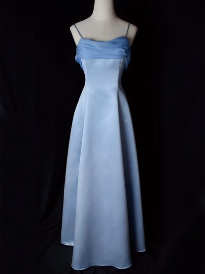 Elegant Blue Spaghetti Straps Long Party Dress A Line Prom Dress cc1479