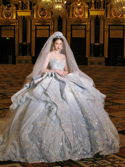 Gorgeous Shiny Beaded Sequined Sweetheart Design A-Line Wedding Dress Ball Gown Prom Dress Evening Dress HZ1024