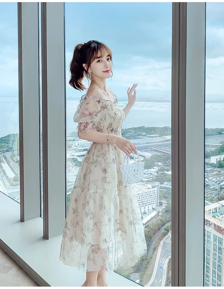 Simple Fashion Floral Short Sleeves Design Chiffon Women Dress HZ1024