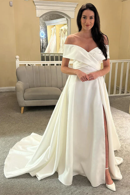 Off-the-Shoulder Long Bridal Gown with Slit