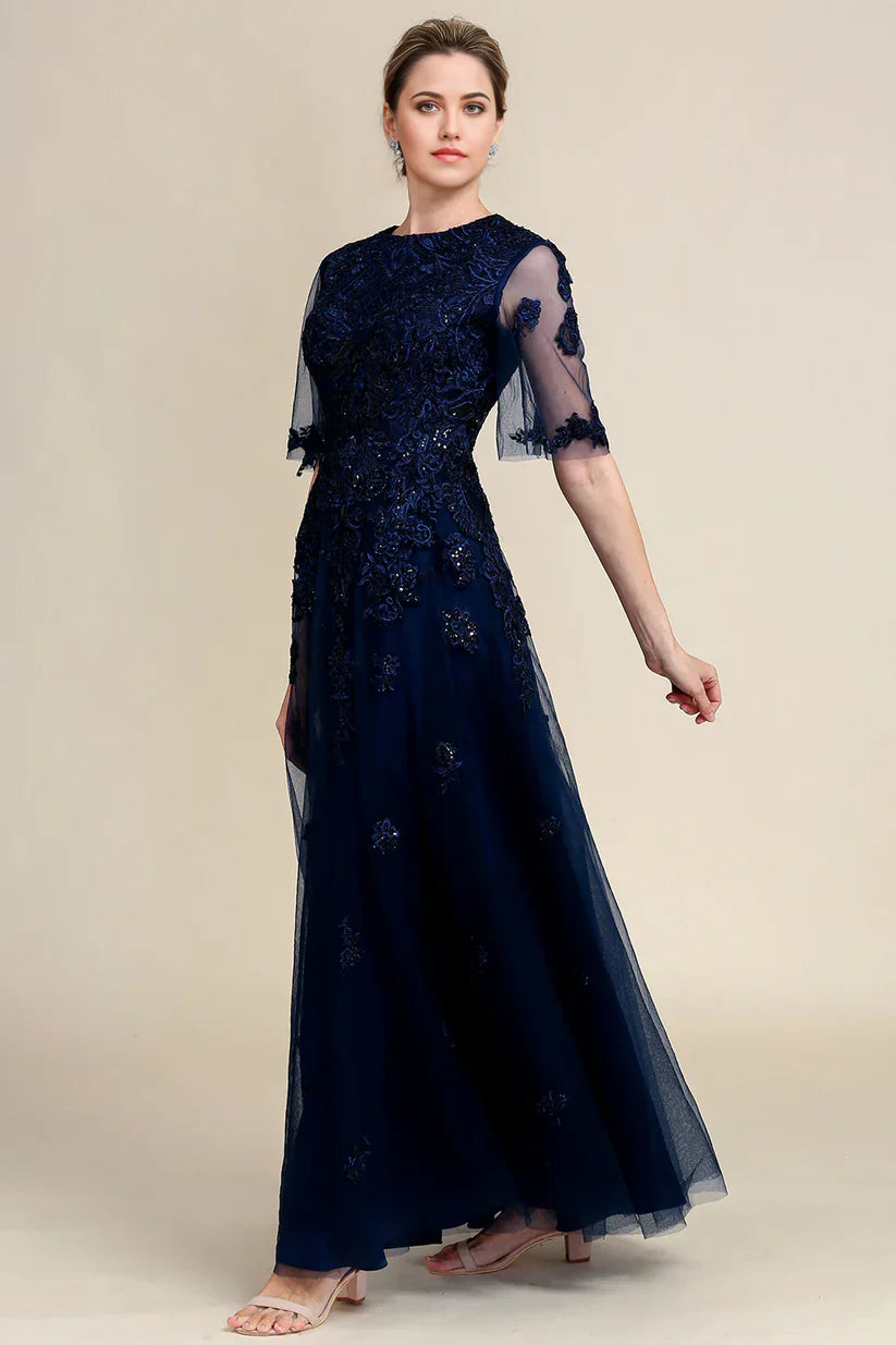 A-line Sparkly Beaded Mother of the Bride Dress with Lace