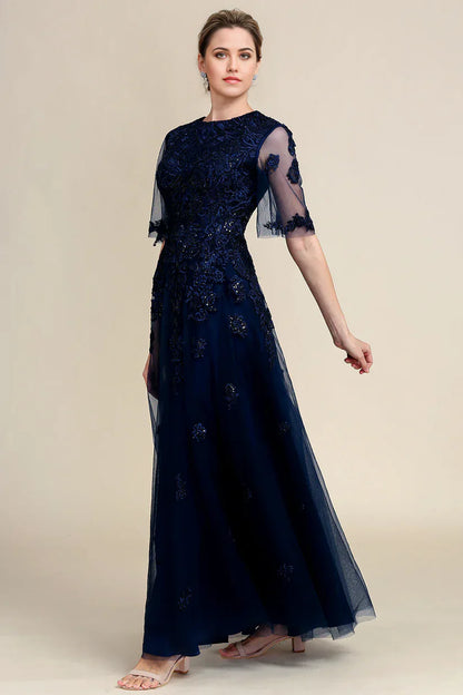 A-line Sparkly Beaded Mother of the Bride Dress with Lace