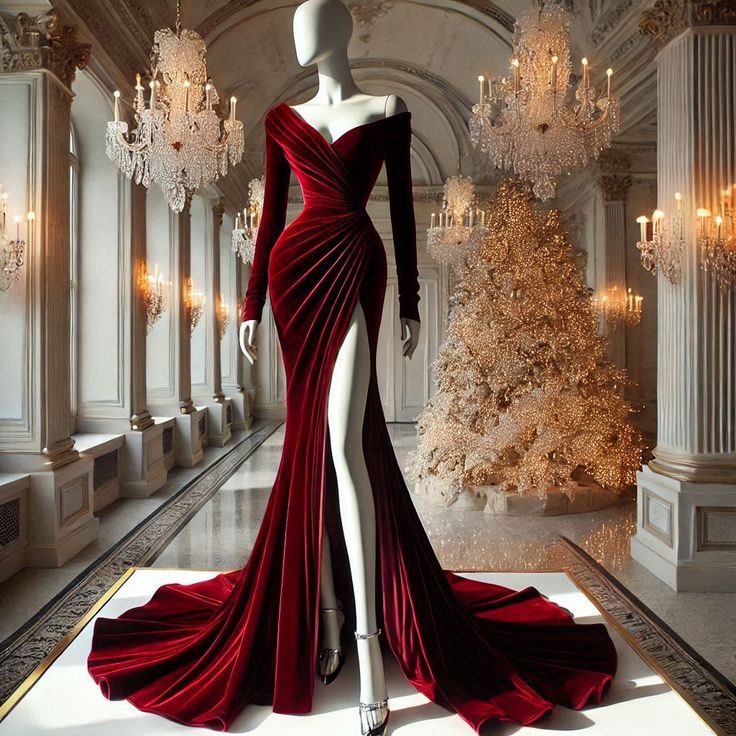 Girlhomeshops-Burgundy velvet fashionable slit long prom dress with long sleeves gh5426