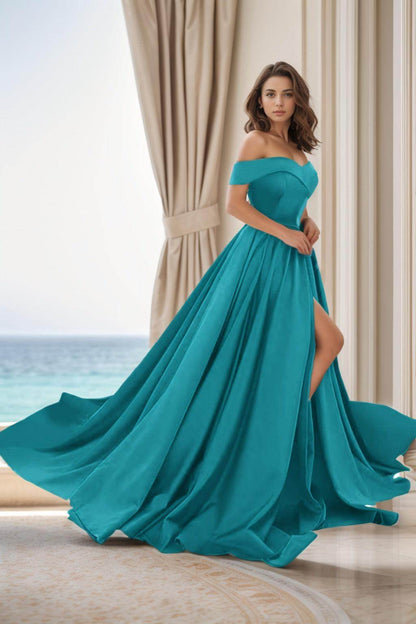 A-Line Court Train Satin Prom Dress CS0405