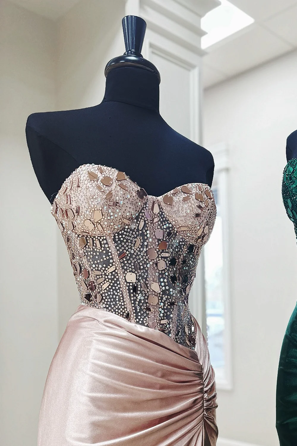 Sweetheart Strapless Mirror-Cut Sequins Mermaid Long Prom Dress with Slit