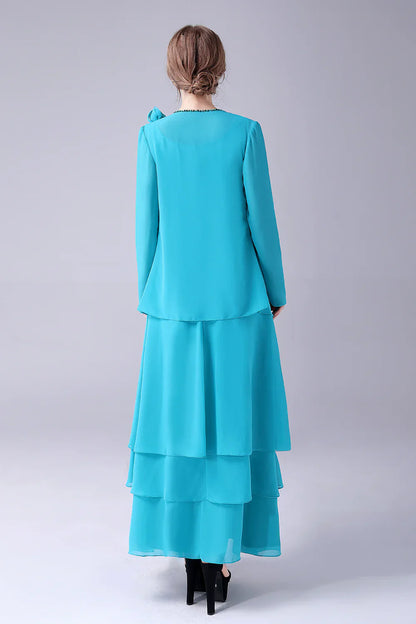 A-Line Scoop Neck Chiffon Floor-Length Mother Of the Bride Dress