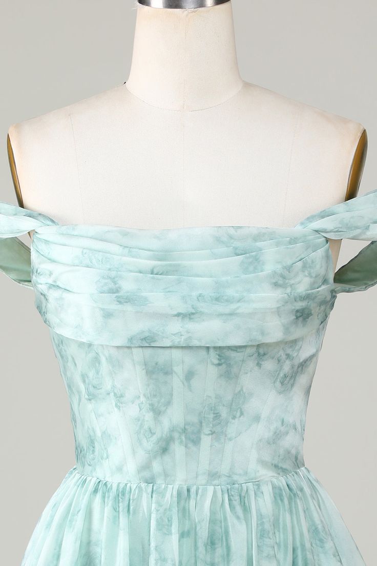 New Fashion Light Green Floral Design A-line Off-the-shoulder Homecoming Dress HZ1024