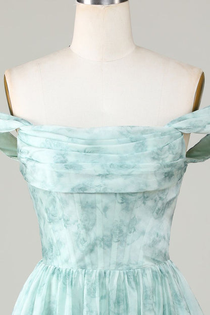 New Fashion Light Green Floral Design A-line Off-the-shoulder Homecoming Dress HZ1024