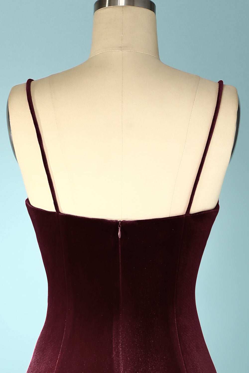 Burgundy Velvet V-Neck Straps Long Bridesmaid Dress with Slit