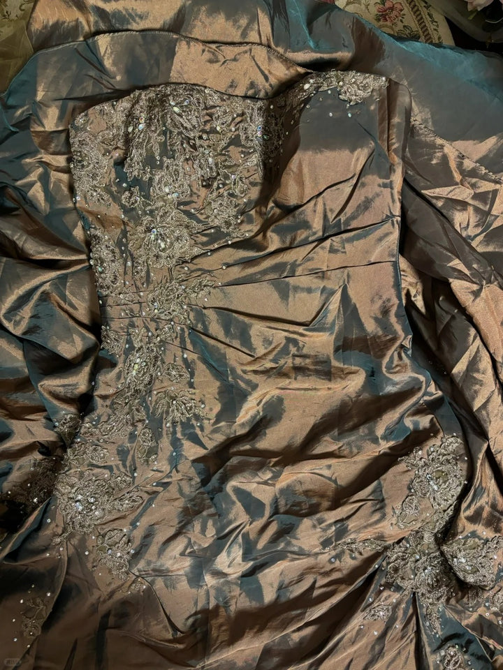 Brown vintage elegant fashion exquisite beaded long floor length satin ball gown, evening gown, party dress gh3926
