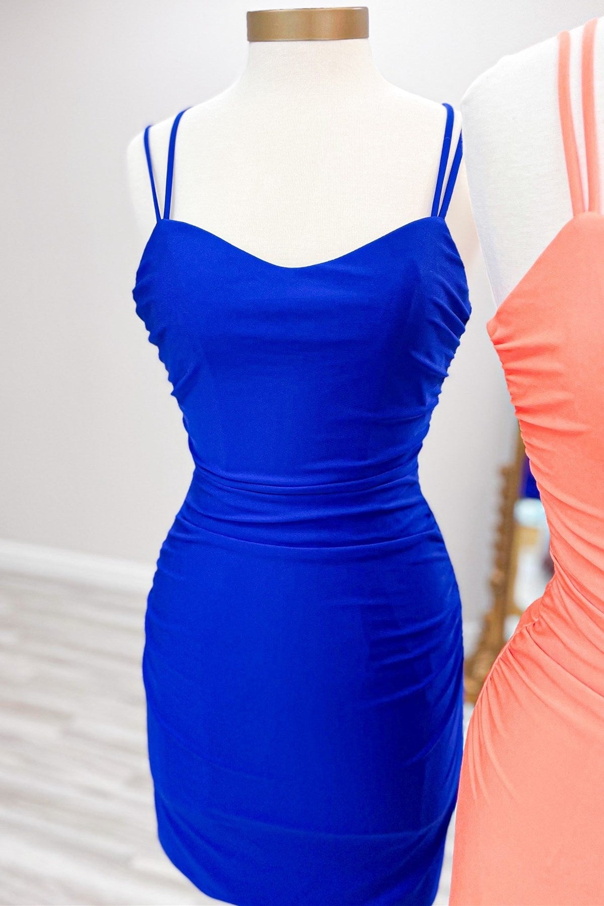 Hot Pink V-Neck Lace-Up Bodycon Mini Party Dress