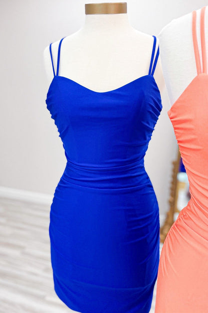 Hot Pink V-Neck Lace-Up Bodycon Mini Party Dress