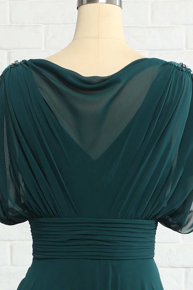 Hunter Green Chiffon Bateau Banded Waist Bridesmaid Dress
